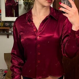sold vintage red satin blouse